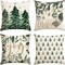 Merry Christmas Trees & Snowflake Throw Pillow Covers, 18x18 Inch Joy Xmas Balls Winter Holiday Cushion Cases for Sofa & Couch, Set of 4